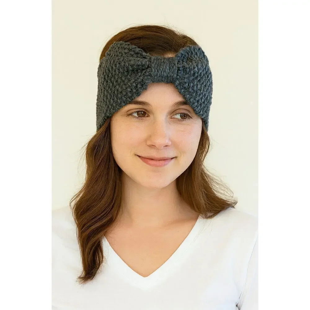 Bow Crochet Knit Headbands 4-Pack | Brown Black White Gray | 8